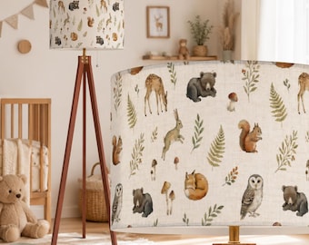 Woodland Nursery Floor Lamp Baby Room Lamp Animal Lampshade Neutral Nursery Decor Deer Fox Bear Lamp Tripod Lamp Kids Room Lighting