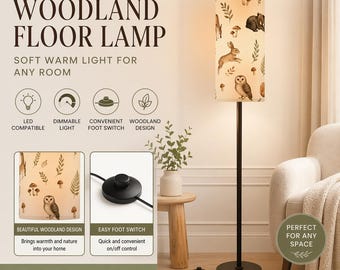 Woodland Nursery Floor Lamp Shade, Woodland Animal Nursery Lamp, Baby Room Floor Lamp, Deer Fox Bear Owl Lamp Shade, Nursery Decor