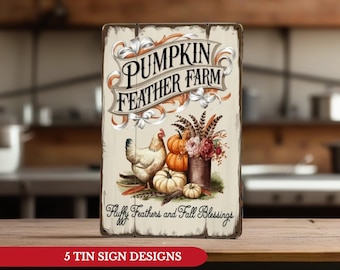 Fall Metal Tin Sign Set | Rustic Farmhouse Wall Décor | Pumpkin Spice Autumn Kitchen Sign | Vintage Fall Café Bar Home Decoration