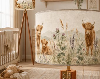 Highland Cow Nursery Floor Lamp, Rustic Tripod Lamp, Baby Cow Room Decor, Farmhouse Kids Lighting, Neutral Nursery Lamp