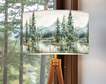 Rustic Tripod Floor Lamp with Linen Shade – Woodland Cabin Standing Light, Lodge Decor Lighting, 59" Tall, Made in USA