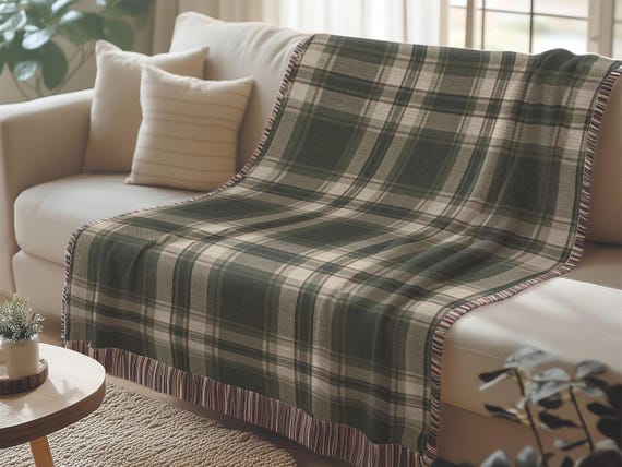 Evergreen Heritage Plaid Woven Cotton Blanket – Made in USA Cabin Throw – Lodge Style Couch or Bed Decor – 3 Sizes