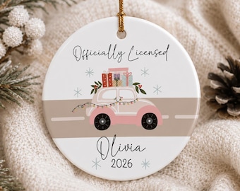 Personalized Officially Licensed Ornament, New Driver Christmas Ornament, Custom Name Driver Gift, License Milestone Ceramic Keepsake