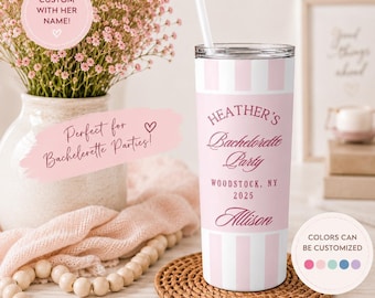 Bachelorette Tumblers Personalized • Custom Bridesmaid Cup • 20oz Skinny Tumbler for Bridal Party • Personalized Bachelorette Gift