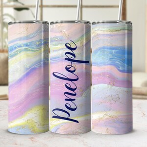 Abstract Pastel Tumbler, Personalized Name Tumbler, Custom Watercolor Tumbler, Unique Gift Idea, Trendy Insulated Tumbler