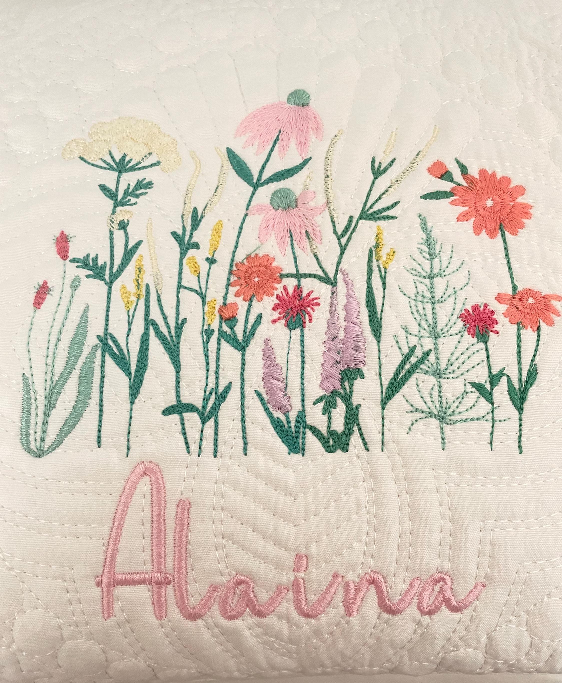 Wildflower Nursery Baby Quilt Blanket Heirloom Embroidered Blanket Flowers  Personalized Baby Blanket Baby Shower Gift  Pregnant Mom Gift