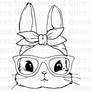Cute bunny with glasses svg, Bow svg, Easter svg, Bunny svg, Easter bunny svg, Bunny bandana svg, Christian svg, Jesus svg, Religion svg