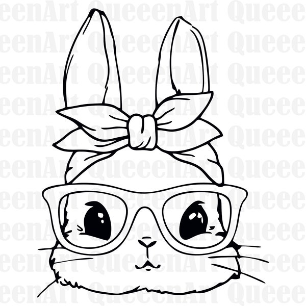 Cute bunny with glasses svg, Bow svg, Easter svg, Bunny svg, Easter bunny svg, Bunny bandana svg, Christian svg, Jesus svg, Religion svg