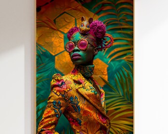African Woman Portrait Art: Fantasy Floral Print (Digital Download)