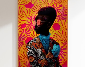 Impression de portrait d'art africain, art mural abstrait coloré (téléchargement numérique)