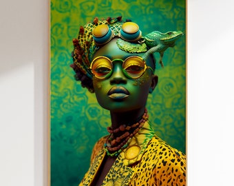 Portrait de femme africaine : oeuvre d'art murale fantastique (téléchargement numérique)