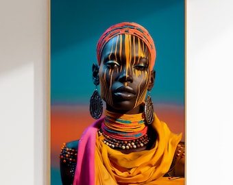 Afrikanischer Stammes Porträt Kunst: Druckbare Wanddekoration (Digitaler Download)