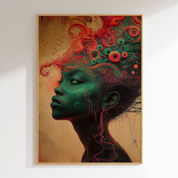 Vibrant Abstract Woman Portrait: Colorful Feelings Wall Art (Digital Download)