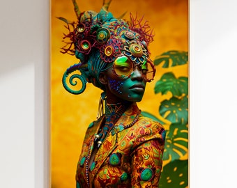 Impression d'art de la reine africaine : portrait fantastique (téléchargement numérique)