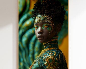 Afrikanisches Fantasy Porträt Kunst: Druckbare Wanddekoration (Digitaler Download)