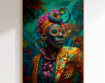 Afrikanisches Fantasy Porträt: Bunte druckbare Wanddekoration (Digitaler Download)