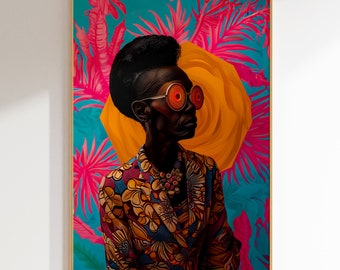 African Woman Portrait Art: Abstract Floral Print (Digital Download)