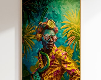 Afrikanische Fantasy Porträt Kunst: AfroReptilian Wohnkultur (Digitaler Download)
