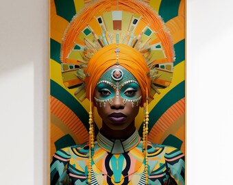 African Woman Portrait Art: Colorful Wall Decor (Digital Download)