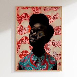 African Woman Portrait Art Print: Red Patterned Background (Digital Download)