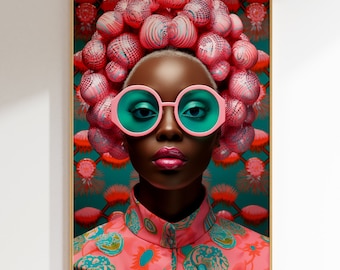 Black Woman Portrait Art Print: Retro Pink & Teal (Digital Download)