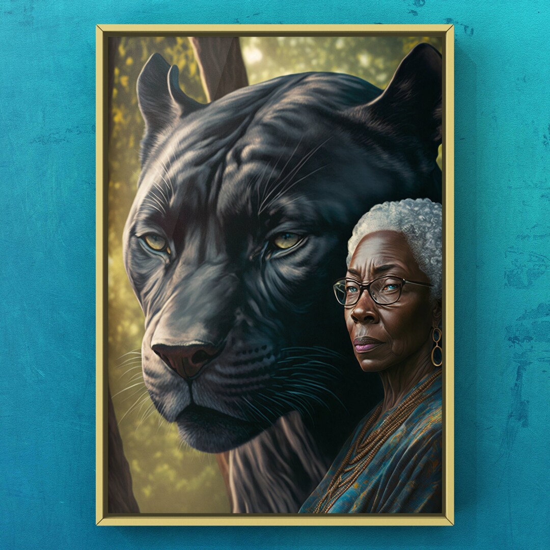 Spirit Animal Black Panther and Lady Turquoise Physical Print Black Art. UNFRAMED Etsy