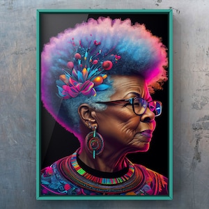 Colourful Fierce Elders: Woman 1. Black Art. [UNFRAMED]