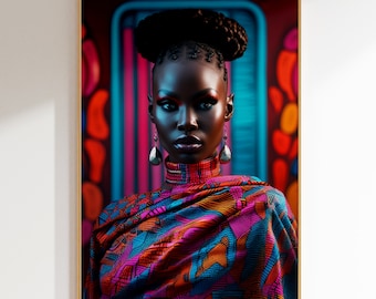 African Woman Portrait Art: Colorful Wall Decor (Digital Download)
