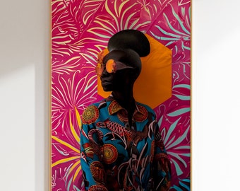 African Woman Art Print: Abstract Portrait, Colorful Wall Decor (Digital Download)