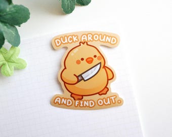 Duck Sticker, Duck Knife Meme Sticker, Funny Stickers, Waterproof Vinyl Sticker, Laptop Sticker, Water Bottle Sticker, Cute Duck Stickers