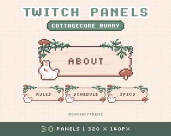 Painéis Cottagecore Bunny, Painéis Pixel Art Twitch, Painéis Cottagecore Twitch, Painéis Cute Twitch, Painéis Cozy Stream, Folhagem, Cogumelos