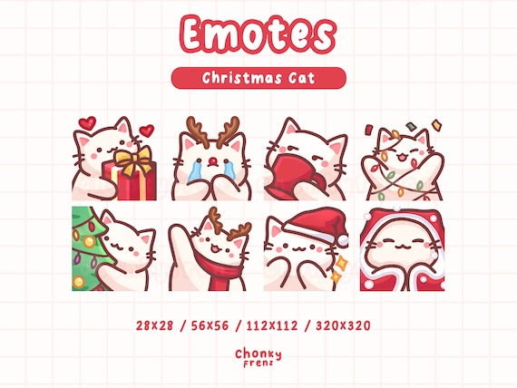 Christmas Cat Emotes, Twitch Emotes, Christmas Twitch, Cute Cat Emotes, Cat Emotes, Christmas Emotes, Discord Emote, Stream Emote, White Cat