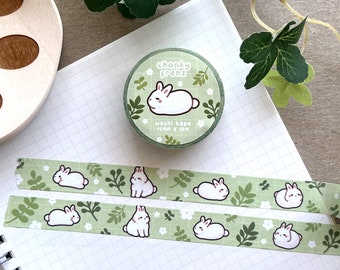 Bunny Meadows Washi Tape, Bunny Washi Tape, Cute Washi Tape, Decorative Tape, Journal, Scrapbook, Kawaii Stationery, Masking Tape, Leaves
