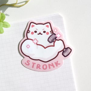 Sticker chat vif, Sticker chat chamois, Sticker gym mignon, chat musclé, Sticker bouteille d'eau, Motivation, Sticker entraînement, Haltérophilie