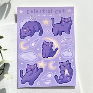 Autocollants Chat Céleste, Feuille D'autocollants Chat, Autocollants Chats Mignons, Autocollants Espace, Chat Galaxie, Autocollant Chat Noir, Autocollants Mignons Pour Agenda, Vinyle