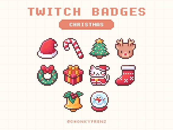 Christmas Twitch Badges, Christmas Twitch, Cute Twitch Badges, Pixel Sub/Bit Badges, Cute Sub Badges, Festive Sub Badges, Holiday Sub Badges