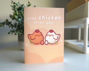 Just Chicken In On You Greeting Card, Chicken Card, Funny Greeting Card, Chicken Puns, Cute Greeting Card, Get Well Soon, Friend, Care Card