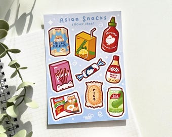Asian Snacks Vinyl Sticker Sheet, Cute Japanese Food Stationery for Planners & Bullet Journals