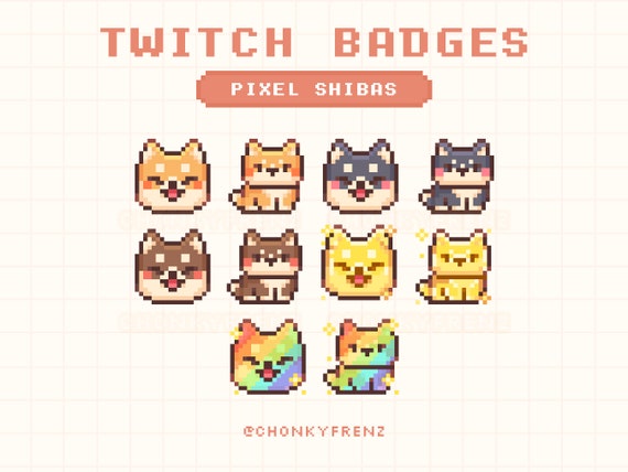 Shiba Twitch Badges, Shiba Inu Sub Badges, Pixel Twitch Badges, Cute Twitch Badges, Dog Sub/Bit Badges, Cute Sub Badges, Kawaii Sub Badges