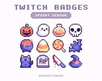 Halloween Twitch Badges, Spooky Sub Badges, Pixel Twitch Badges, Cute Sub/Bit Badges, Halloween Sub Badges, Witch Sub Badges, Goth Sub Badge
