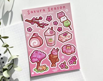 Cherry Blossom Vinyl Sticker Sheet, Japanese Sakura Stationery for Planners & Bullet Journals, Cute Shiba Inu Gifts