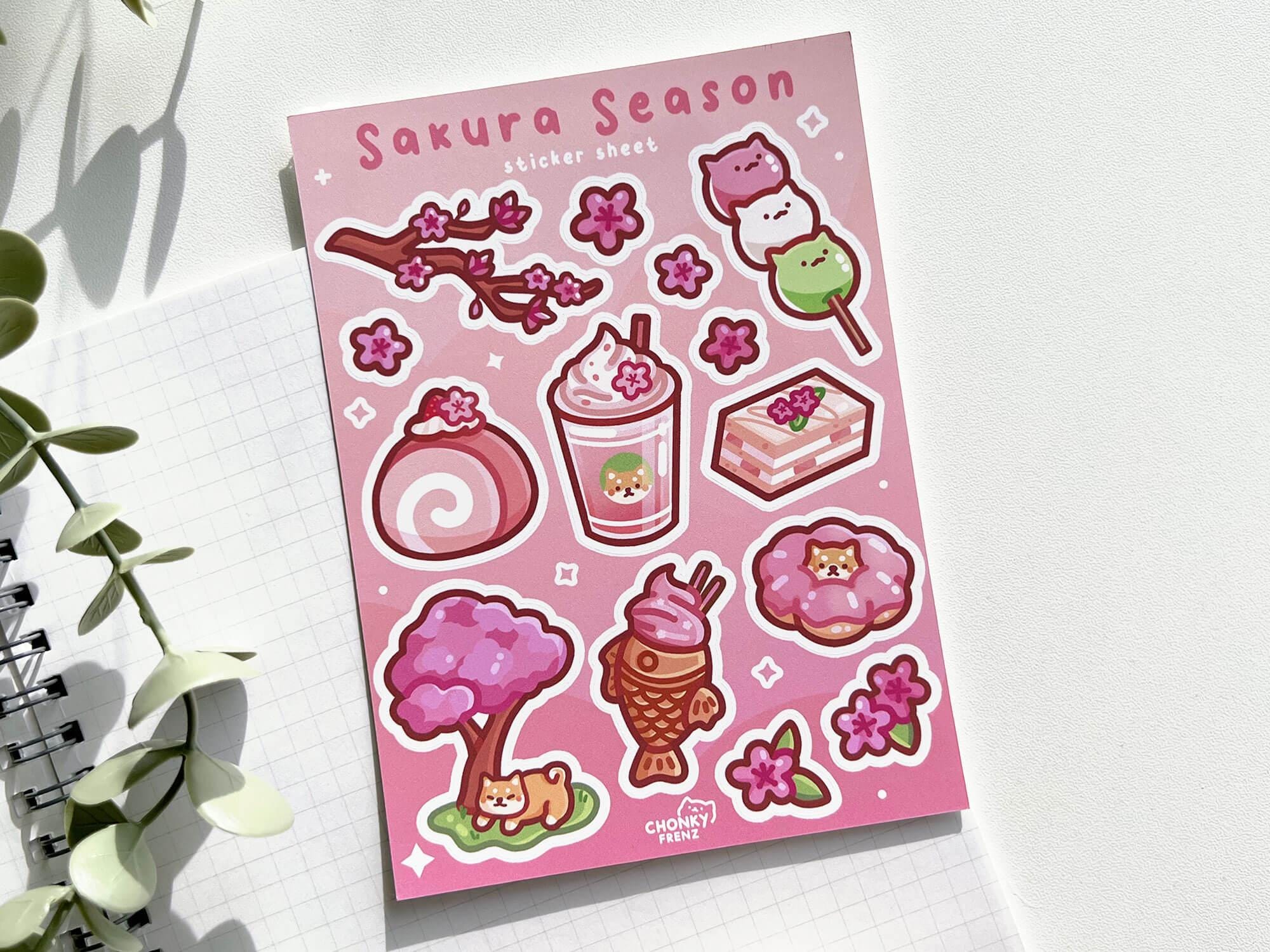 Cherry Blossom Vinyl Sticker Sheet, Japanese Sakura Stationery for