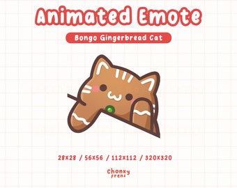 Animated Gingerbread Cat Emote, Bongo Cat Emote, Christmas Cat Emote, Cat Twitch Emotes, Discord/Stream Emotes, Animated Christmas Emotes