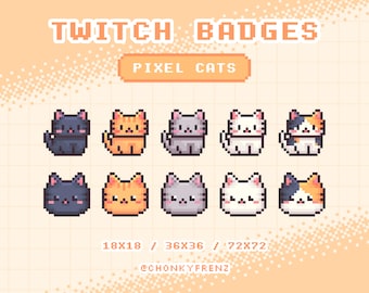 Cat Twitch Badges, Twitch Sub Badges, Pixel Art Sub Badges, Sub Badges, Bit Badges, Cute Sub Badges, Stream Badges, Cat Sub Badges