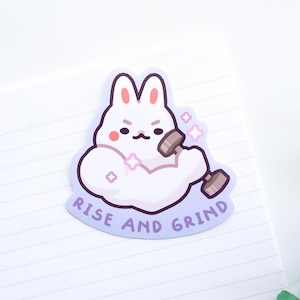 Rise And Grind, Sticker lapin chamois, Sticker salle de sport mignon, Sticker bouteille d'eau imperméable, Motivation, Sticker d'entraînement, Haltérophilie, Fitness