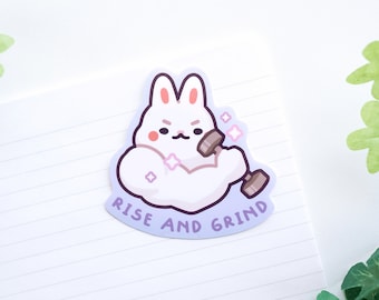 Rise and Grind Sticker, Muscle Bunny, Funny Gym Motivational Vinyl Decal for Water Bottles & Laptops, Workout Weightlifting Gift