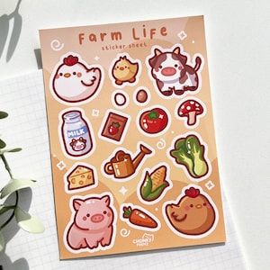 Farm Life Sticker Sheet, Farm Stickers, Animal Stickers, Cute Sticker Sheet, Cow Stickers, Chicken Stickers, Cottagecore Stickers, Vinyl