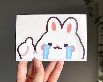 Sticker Crying Bunny Peeker, autostickers, weerbestendig, waterdicht, UV-bestendige autostickers, glanzend vinyl