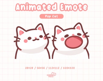Animated Pop Cat Emote, White Cat Emotes, Cute Twitch Emote, Discord/Stream Emotes, Kawaii Cat Emotes, Cat Meme Emote, Animated Cat Emotes