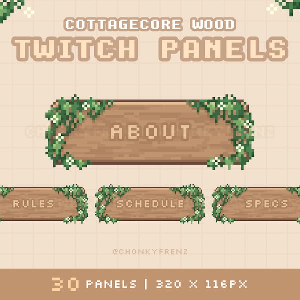 Cottagecore Wood Panels, Twitch Panels, Pixel Art, Stream Panels, Kawaii Twitch Panels, Cute Twitch Panels, Forest Wood, Farm, Foliage, Leaf